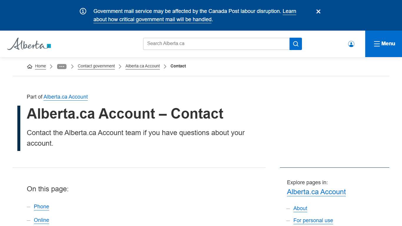 Alberta.ca Account – Contact Alberta.ca